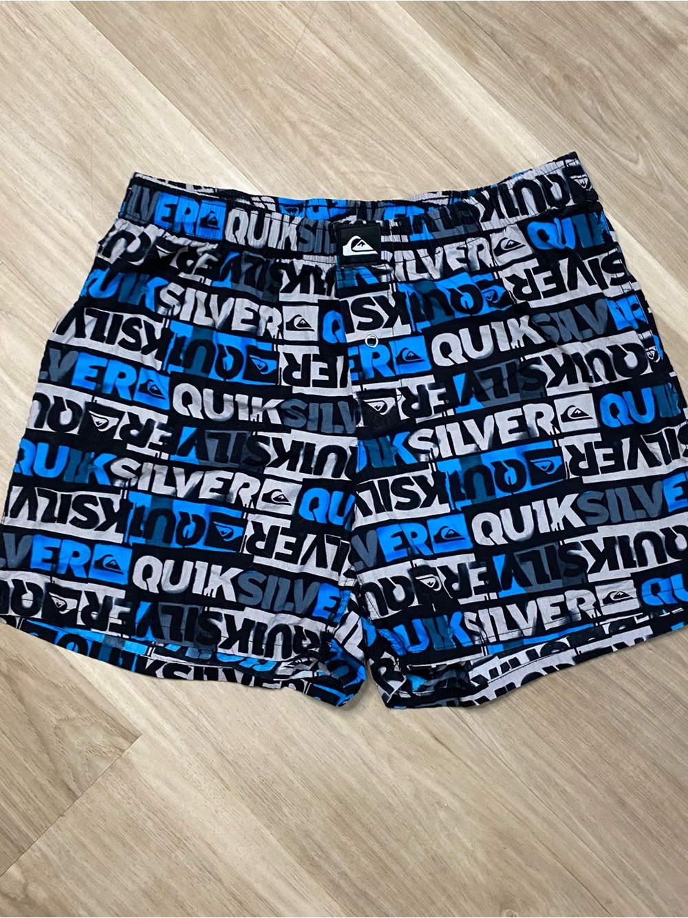 Quiksilver Boardshorts Mens Medium M Blue Black Logo Spellout Boxer Shorts